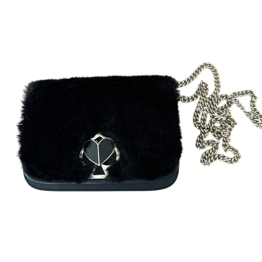 Kate Spade Nicola Faux Fur Crossbody Gold Chain Bag Purse